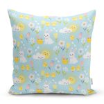 Tavşan Bulut Ve Güneş Desenli Dijital Baskılı Özel Tasarım Modern Yastık Kırlent Kılıfı Realhomes