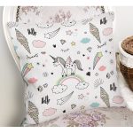 - unicorn dreams pattern - Realhomes Gökkuşağı Bulut Ve Unicorn Desenli Dijital Baskılı Özel Tasarım Modern Yastık Kırlent Kılıfı Realhomes