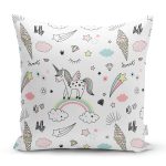 - unicorn dreams pattern - Realhomes Gökkuşağı Bulut Ve Unicorn Desenli Dijital Baskılı Özel Tasarım Modern Yastık Kırlent Kılıfı Realhomes