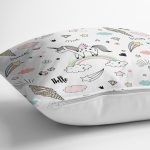- unicorn dreams pattern - Realhomes Gökkuşağı Bulut Ve Unicorn Desenli Dijital Baskılı Özel Tasarım Modern Yastık Kırlent Kılıfı Realhomes