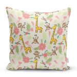 - Rh-K1401 - Realhomes Orman Temalı Maymun Ve Zürafa Desenli Dijital Baskılı Özel Tasarım Modern Yastık Kırlent Kılıfı Realhomes