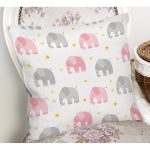 Gri Ve Pembe Fil Desenli Dijital Baskılı Özel Tasarım Modern Yastık Kırlent Kılıfı Realhomes