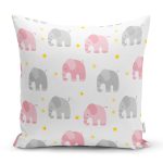 Gri Ve Pembe Fil Desenli Dijital Baskılı Özel Tasarım Modern Yastık Kırlent Kılıfı Realhomes