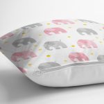 Gri Ve Pembe Fil Desenli Dijital Baskılı Özel Tasarım Modern Yastık Kırlent Kılıfı Realhomes