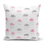 - Rh-K1403 - Realhomes Sevimli Yağmur Bulutları Desenli Dijital Baskılı Özel Tasarım Modern Yastık Kırlent Kılıfı Realhomes