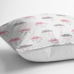 - Rh-K1403-2 - Realhomes Sevimli Yağmur Bulutları Desenli Dijital Baskılı Özel Tasarım Modern Yastık Kırlent Kılıfı Realhomes