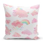 Pembe Bulut Ve Unicorn Motifli Dijital Baskılı Özel Tasarım Modern Yastık Kırlent Kılıfı Realhomes