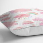 Pembe Bulut Ve Unicorn Motifli Dijital Baskılı Özel Tasarım Modern Yastık Kırlent Kılıfı Realhomes