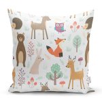 - Печать - Realhomes Sevimli Orman Hayvanları Desenli Dijital Baskılı Özel Tasarım Modern Yastık Kırlent Kılıfı Realhomes