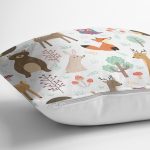 - Печать - Realhomes Sevimli Orman Hayvanları Desenli Dijital Baskılı Özel Tasarım Modern Yastık Kırlent Kılıfı Realhomes