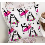 - Rh-K1407-1 - Realhomes Penguen Desenli Dijital Baskılı Özel Tasarım Modern Yastık Kırlent Kılıfı Realhomes