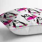 - Rh-K1407-2 - Realhomes Penguen Desenli Dijital Baskılı Özel Tasarım Modern Yastık Kırlent Kılıfı Realhomes