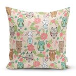 - Rh-K1409 - Realhomes Sevimli Orman Hayvanları Desenli Dijital Baskılı Özel Tasarım Modern Yastık Kırlent Kılıfı Realhomes