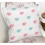 - Print - Realhomes Pembe Mavi Fil Motifli Dijital Baskılı Özel Tasarım Modern Yastık Kırlent Kılıfı Realhomes