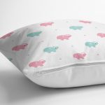 - Print - Realhomes Pembe Mavi Fil Motifli Dijital Baskılı Özel Tasarım Modern Yastık Kırlent Kılıfı Realhomes