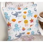 - Cartoon sea animals pattern - Realhomes  Deniz Canlıları Motifli Dijital Baskılı Özel Tasarım Modern Yastık Kırlent Kılıfı Realhomes