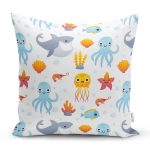 - Cartoon sea animals pattern - Realhomes  Deniz Canlıları Motifli Dijital Baskılı Özel Tasarım Modern Yastık Kırlent Kılıfı Realhomes