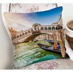 Köprü Ve Kayıkçı Desenli Dijital Baskılı Dekoratif Modern Yastık Kırlent Kılıfı Realhomes
