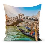Köprü Ve Kayıkçı Desenli Dijital Baskılı Dekoratif Modern Yastık Kırlent Kılıfı Realhomes