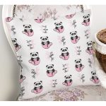 - Rh-K1422-1 - Realhomes Pembe Bardak İçinde Panda Motifli Dijital Baskılı Özel Tasarım Modern Yastık Kırlent Kılıfı Realhomes