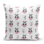 - Rh-K1422 - Realhomes Pembe Bardak İçinde Panda Motifli Dijital Baskılı Özel Tasarım Modern Yastık Kırlent Kılıfı Realhomes