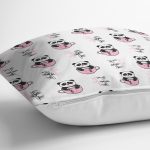 - Rh-K1422-2 - Realhomes Pembe Bardak İçinde Panda Motifli Dijital Baskılı Özel Tasarım Modern Yastık Kırlent Kılıfı Realhomes