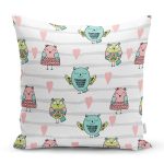 Kalp Ve Baykuş Desenli Dijital Baskılı Özel Tasarım Modern Yastık Kırlent Kılıfı Realhomes