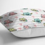 Kalp Ve Baykuş Desenli Dijital Baskılı Özel Tasarım Modern Yastık Kırlent Kılıfı Realhomes