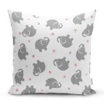 - Print - Realhomes Gri Fil Desenli Dijital Baskılı Özel Tasarım Modern Yastık Kırlent Kılıfı Realhomes