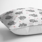 - Print - Realhomes Gri Fil Desenli Dijital Baskılı Özel Tasarım Modern Yastık Kırlent Kılıfı Realhomes