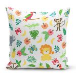 - Rh-K1427 - Realhomes Orman Temalı Sevimli Hayvanlar Desenli Dijital Baskılı Özel Tasarım Modern Yastık Kırlent Kılıfı Realhomes