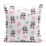 - Rh-K1428 - Realhomes Pembe Balerin Panda Desenli Dijital Baskılı Özel Tasarım Modern Yastık Kırlent Kılıfı Realhomes