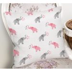 Pembe Gri Fil Desenli Dijital Baskılı Özel Tasarım Modern Yastık Kırlent Kılıfı Realhomes