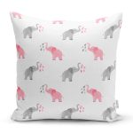 Pembe Gri Fil Desenli Dijital Baskılı Özel Tasarım Modern Yastık Kırlent Kılıfı Realhomes