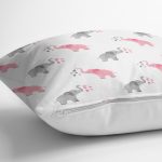 Pembe Gri Fil Desenli Dijital Baskılı Özel Tasarım Modern Yastık Kırlent Kılıfı Realhomes