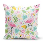 - Tropical pattern with flamingos - Realhomes Pembe Flamingo Motifli Dijital Baskılı Özel Tasarım Modern Yastık Kırlent Kılıfı Realhomes