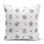 Fil Ve Pembe Kelebek Motifli Dijital Baskılı Özel Tasarım Modern Yastık Kırlent Kılıfı Realhomes