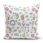 - Rh-K1436 - Realhomes Donut Dondurma Ve Unicorn Desenli Dijital Baskılı Özel Tasarım Modern Yastık Kırlent Kılıfı Realhomes