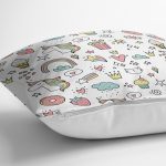 - Rh-K1436-2 - Realhomes Donut Dondurma Ve Unicorn Desenli Dijital Baskılı Özel Tasarım Modern Yastık Kırlent Kılıfı Realhomes