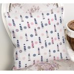 - Simple minimal vector pattern with lightouses and helm in blue, - Realhomes Deniz Feneri Temalı Dijital Baskılı Özel Tasarım Modern Yastık Kırlent Kılıfı Realhomes