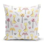 - Seamless pattern with cute giraffe - Realhomes Palmiye Zürafa Desenli Dijital Baskılı Özel Tasarım Modern Yastık Kırlent Kılıfı Realhomes