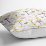 - Seamless pattern with cute giraffe - Realhomes Palmiye Zürafa Desenli Dijital Baskılı Özel Tasarım Modern Yastık Kırlent Kılıfı Realhomes