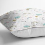 - Rh-K1446-2 - Realhomes Mavi Bulut Ve Gökkuşağı Dijital Baskılı Özel Tasarım Modern Yastık Kırlent Kılıfı Realhomes