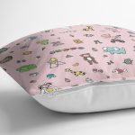 - Print - Realhomes Pembe Zeminde Bebek Oyuncakları Dijital Baskılı Özel Tasarım Modern Yastık Kırlent Kılıfı Realhomes