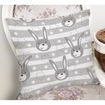 Gri Tavşan Motifli Dijital Baskılı Özel Tasarım Modern Yastık Kırlent Kılıfı Realhomes