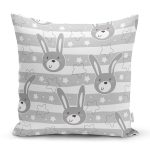 Gri Tavşan Motifli Dijital Baskılı Özel Tasarım Modern Yastık Kırlent Kılıfı Realhomes