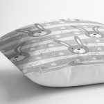 Gri Tavşan Motifli Dijital Baskılı Özel Tasarım Modern Yastık Kırlent Kılıfı Realhomes