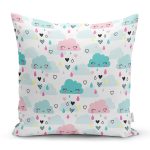 Mavi Pembe Yağmur Bulutları Desenli Dijital Baskılı Özel Tasarım Modern Yastık Kırlent Kılıfı Realhomes