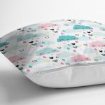 Mavi Pembe Yağmur Bulutları Desenli Dijital Baskılı Özel Tasarım Modern Yastık Kırlent Kılıfı Realhomes