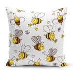 - Печать - Realhomes  Sevimli Arı Motifli Dijital Baskılı Özel Tasarım Modern Yastık Kırlent Kılıfı Realhomes
